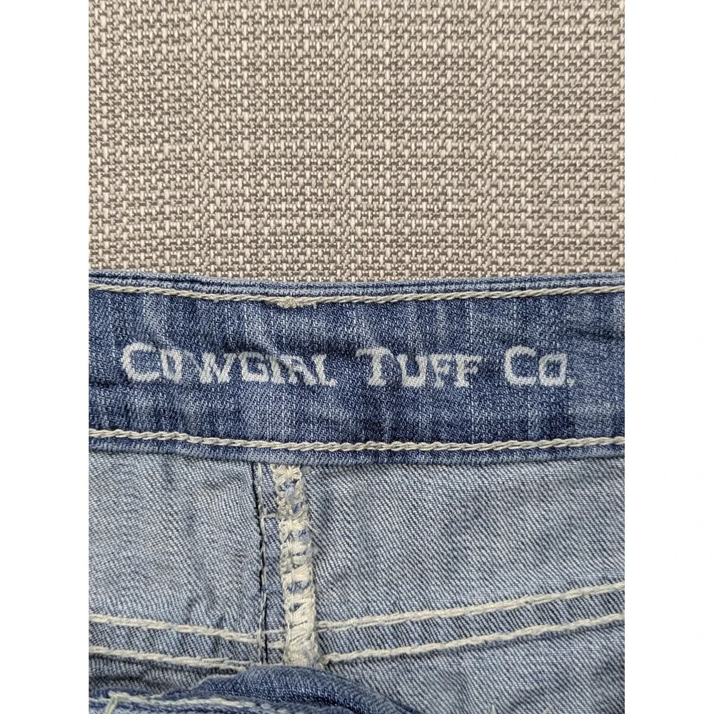 Cowgirl Tuff Co Skirt Womens 32 Blue Denim Mini Lace Patches Raw Hem Cowboy